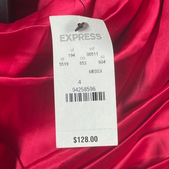 NEW Express Dress Womens 4 red pink satin pencil cocktail colorful classic - Picture 5 of 9